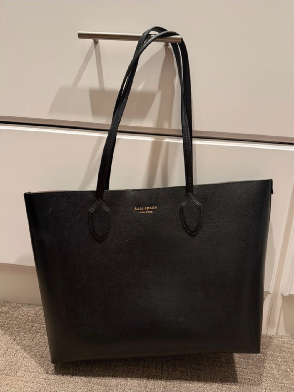 kate spade Black Leather Tote with Gold Logo